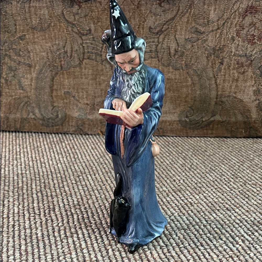 Blue Wizard Figurine with Book and Owl & Cat